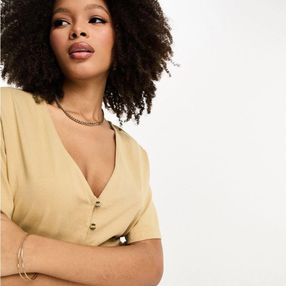 ASOS Tan Button-Front Jumpsuit - Picture 2 of 4